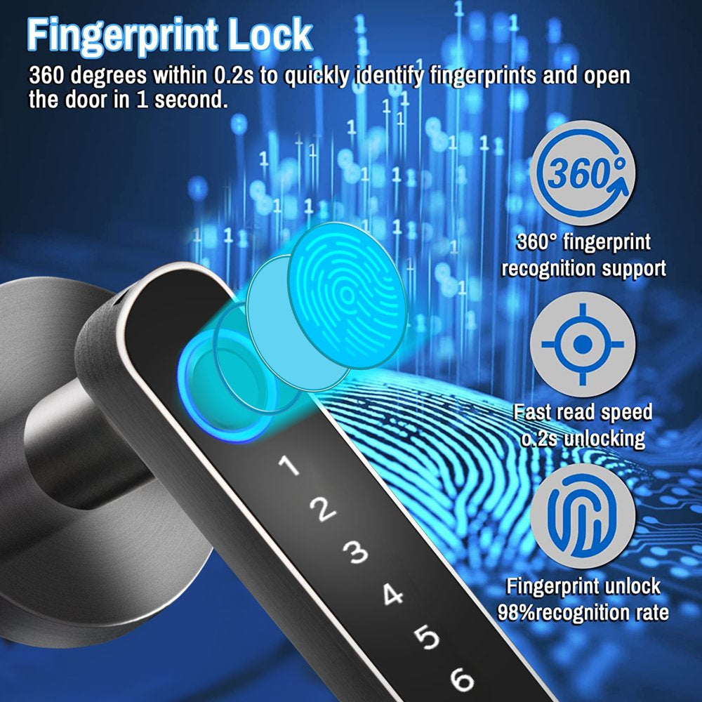 Smart Door Lock,Keyless Entry Door Lock with Handle,Fingerprint Door Lock with Tuya App,Smart Door Knob for Bedroom