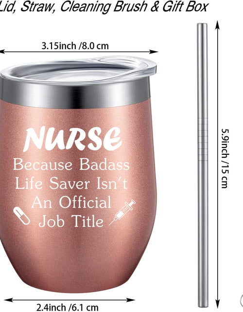 Load image into Gallery viewer, 2 Pieces Nurse Gifts for Women 12 Oz Wine Tumbler Christmas Appreciation Nursing Graduation Funny Present with Straw and Brush for Nurse Practitioner, Nurse Student (Rose Gold)
