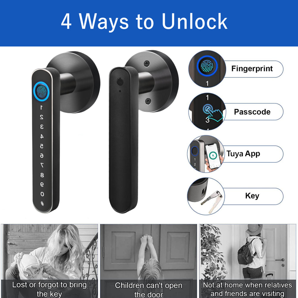 Smart Door Lock,Keyless Entry Door Lock with Handle,Fingerprint Door Lock with Tuya App,Smart Door Knob for Bedroom