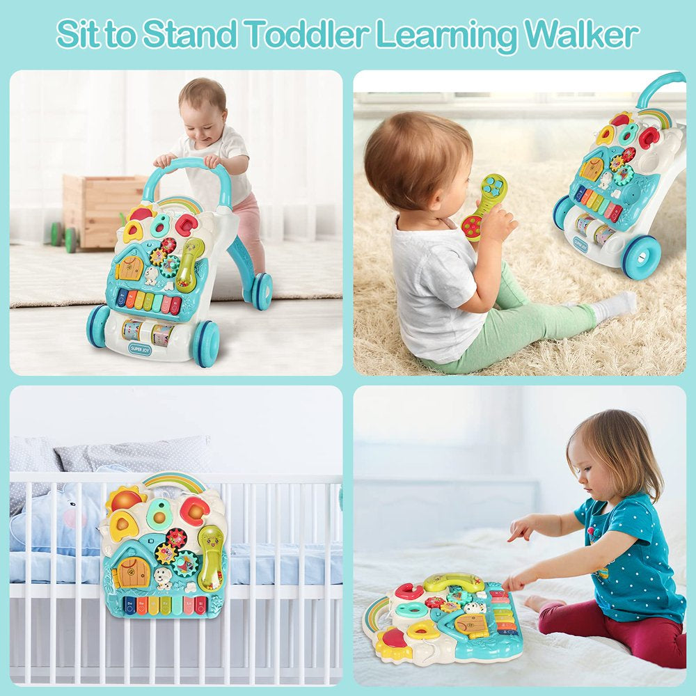 3 in 1 Baby Walker,Sit to Stand Learning Walkers & Removable Play Panel, Kids Early Activity Center with Lights & Sounds, Music Learning Play Toys Christmas Gift for Infant Boys Girls