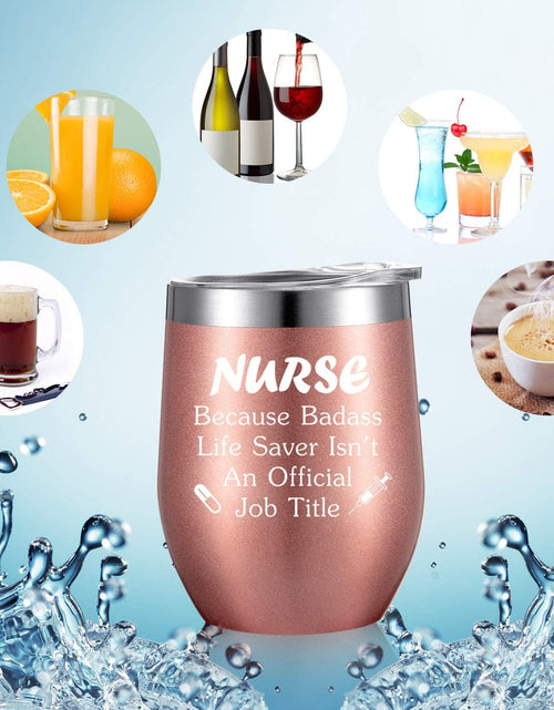 Load image into Gallery viewer, 2 Pieces Nurse Gifts for Women 12 Oz Wine Tumbler Christmas Appreciation Nursing Graduation Funny Present with Straw and Brush for Nurse Practitioner, Nurse Student (Rose Gold)
