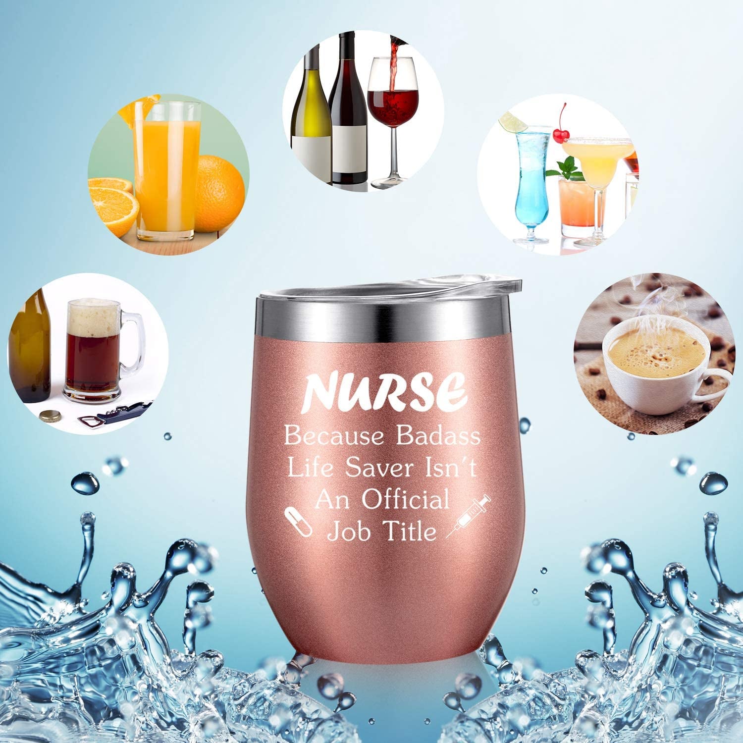 2 Pieces Nurse Gifts for Women 12 Oz Wine Tumbler Christmas Appreciation Nursing Graduation Funny Present with Straw and Brush for Nurse Practitioner, Nurse Student (Rose Gold)