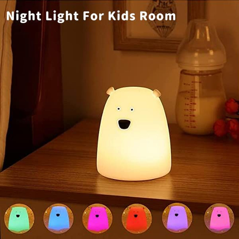 Night Light for Kids, Cute Night Lamp Battery Powered Night Light for Kids Silicone Soft LED Nightlights, Baby Nursery Squishy Light Birthday Gifts for Girls and Boys(Little Bear)